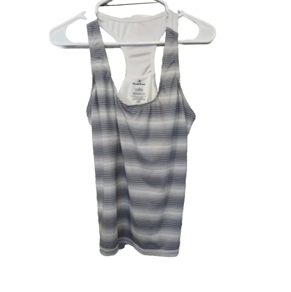 Nordic Track Women's Athletic Racer Back Tank Top Sz L/G Built In Bra Gray White